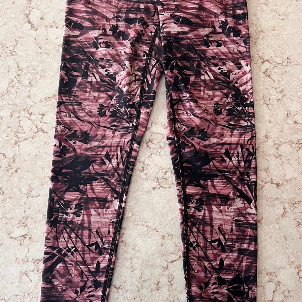 Manduka Pink and Black Patterned Leggings